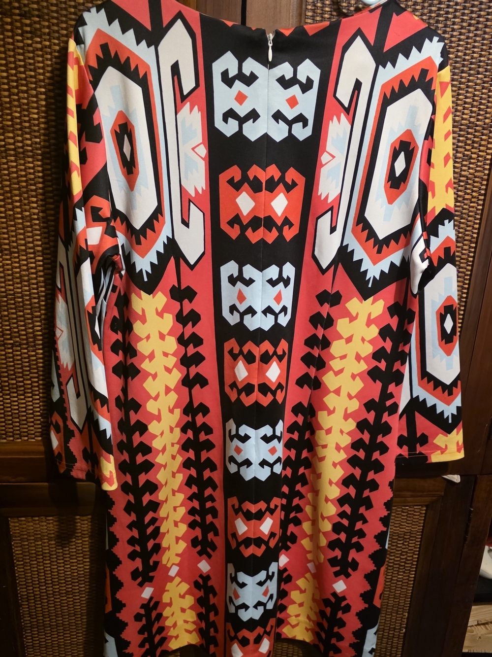 CK Bradley EUC XL 23 PTP Bold Geometric Tribal Shift Dress in Pink, Coral Yellow - Picture 2 of 5